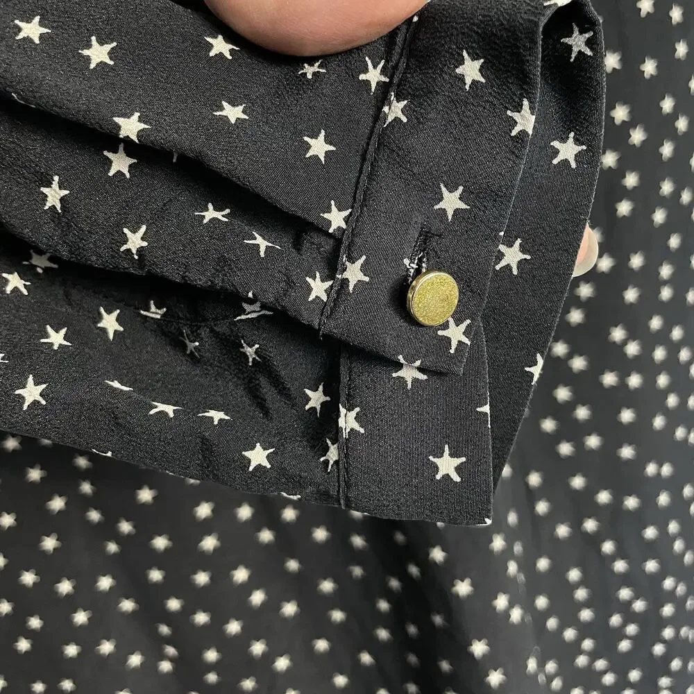 Madewell 100% Silk Swing Dress Size XS Black Star Print Holiday Party Career - Picture 6 of 12